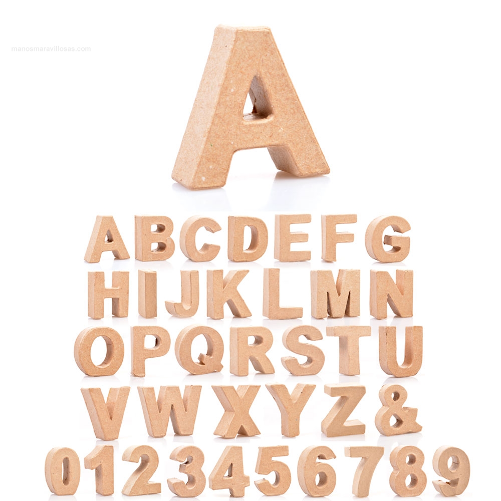 LETRAS Y NÚMEROS PAPEL MACHÉ 10CM