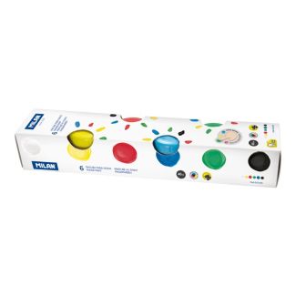 CAJA DE 6 TARROS DE 40ML DE PINTURA PARA DEDOS CON COLORES BASICOS MILAN 031206