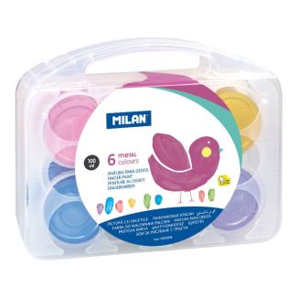 CAJA DE 6 TARROS DE 100ML DE PINTURA DE DEDOS EN COLORES METÁLICOS MILAN 353906 