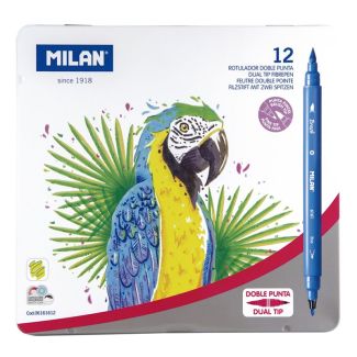 CAJA METALICA CON 12 ROTULADORES DE DOBLE PUNTA (FINA-PINCEL) MILAN6161612 