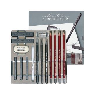 Set de dibujo con grafitos en estuche metálico de 15 piezas CRETACOLOR 400 18