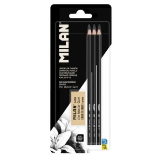 BLISTER 3 LAPICES DE CARBONCILLO + GOMA THE MASTER GUM MILAN BYM10531 