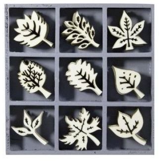 CAJA CON ADORNOS DE MADERA DE HOJAS 45 PCS 21-18521109