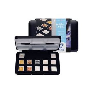 Pocket box caja 12 acuarelas en pastilla metálicas + bloc de postales negras VAN GOGH 20808697