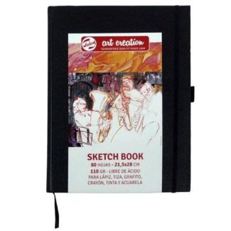 SKETCH BOOK NEGRO ENCOLADO DE 21,5X28CM CON 80 HOJAS DE 110GR ART CREATION 9312212M