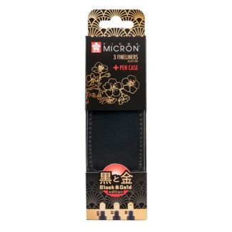 ESTUCHE DE PIEL DE 3 PIGMA MICRON NEGRO BLACK & GOL EDITION SAKURA POXSDKL3YOS