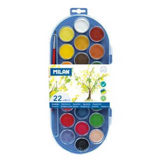 ESTUCHE 22 PASTILLAS DE ACUARELAS Ø 30MM CON PINCEL MILAN 80022 