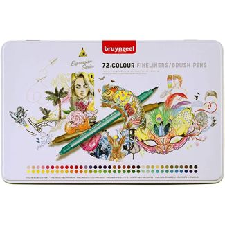 CAJA DE METAL CON 72 ROTULADORES DE PUNTA FINA/PUNTA DE PINCEL SERIE EXPRESSION BRUYNZEEL 60325072 