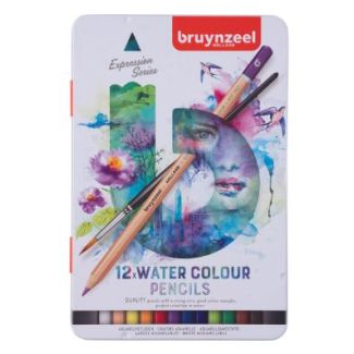 CAJA DE METAL CON 12 LAPICES DE COLORES ACUARELABLES + PINCEL EXPRESSION DE BRUYNZEEL 60313012 