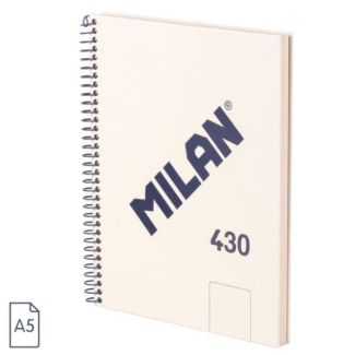 CUADERNO A5 BEIGE CON ESPIRAL Y TAPA DURA DE 80 HOJAS BLANCAS, COLECCION 430 DESDE 1918 MILAN 57151E80BG 