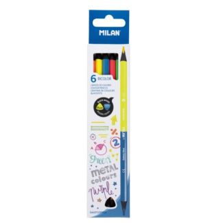 CAJA 6 LAPICES BICOLOR TRIANGULARES DE MADERA NEGRA COLORES FLUORESCENTES Y METALIZADOS MILAN 07123306B