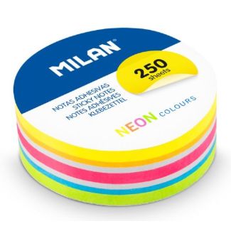 BLOC 250 NOTAS ADHESIVAS REMOVIBLES REDONDAS DE COLOR NEON Ø 67MM MILAN 41671NE250