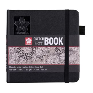 SKETCH BOOK NEGRO BLOC DE 12X12CM CON 80 HOJAS DE 140GR SAKURA 94140002