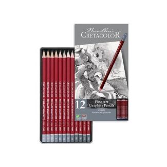 Caja metálica con 12 lápices de grafito CRETACOLOR 160 52