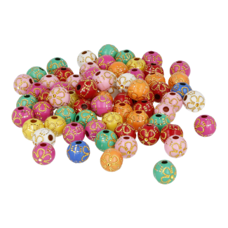 BOTE DE CUENTAS DE PLASTICO REDONDAS MULTICOLOR ESTILO ORIENTAL CON DECORACIONES DORADAS INNSPIRO E7489