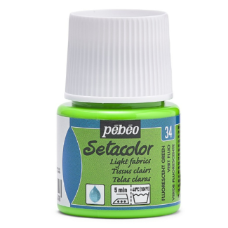 PINTURA AL AGUA PARA TEJIDOS DE COLOR CLARO SETACOLOR - VERDE FLUOR 45ML PEBEO 329-034