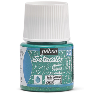 PINTURA AL AGUA PARA TEJIDOS DE COLOR CLARO CON PURPURINA SETACOLOR - PIEDRAS ESMERALDA 45ML PEBEO 329202
