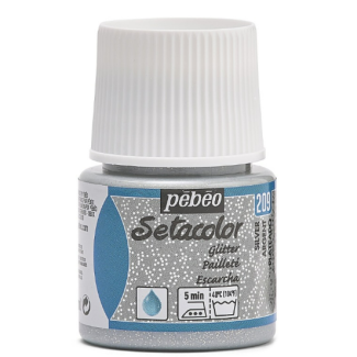 PINTURA AL AGUA PARA TEJIDOS DE COLOR CLARO CON PURPURINA PLATEADO 45ML PEBEO 329209
