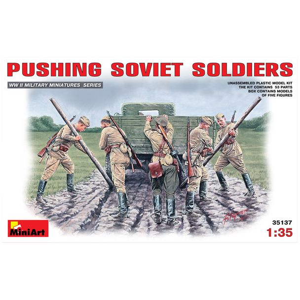 MINIART PUSHING SOVIET SOLDIERS WWII 1:35 – FIGURAS SOVIÉTICAS SEGUNDA GUERRA MUNDIAL | 35137