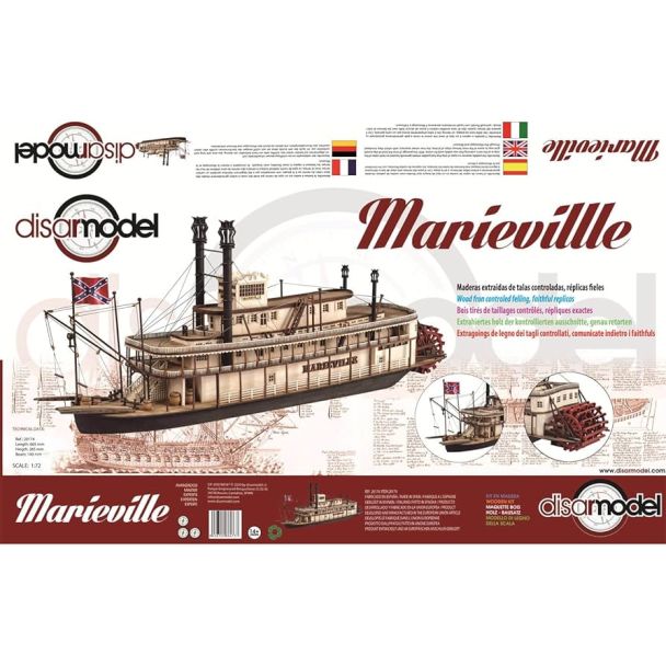 KIT DE MODELISMO NAVAL DE MADERA BARCO DE VAPOR MARIEVILLE 1:72 DISARMODEL 20174