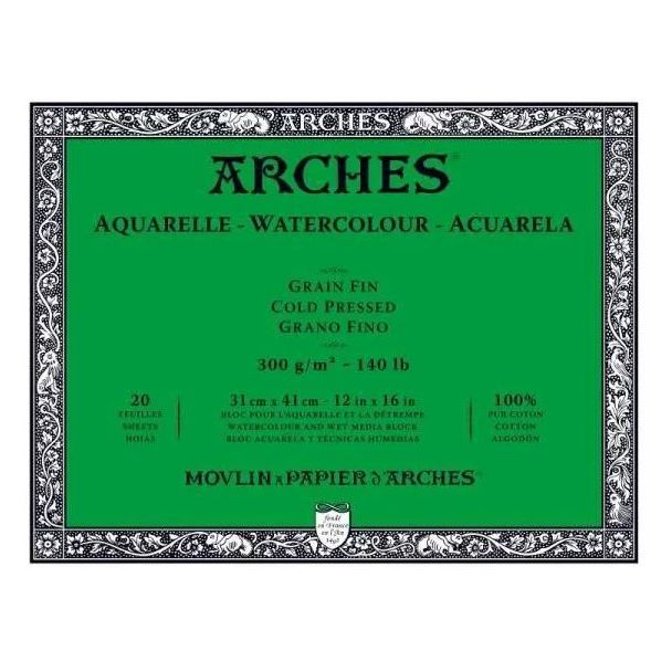BLOC ENCOLADO 20 HOJAS 31X41CM GRANO FINO 300GR/M2 ARCHES AQUARELLE A1795062
