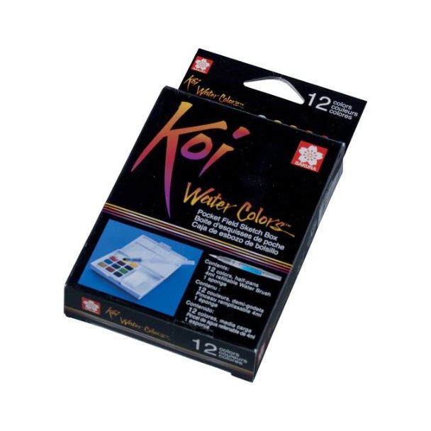 CAJA DE ACUARELAS PORTÁTIL KOI CON 12 MEDIOS GODETS SAKURA XNCW12H 