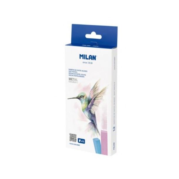 CAJA 12 BARRITAS PASTEL BLANDO COLORES METALIZADOS MILAN ART 6110212