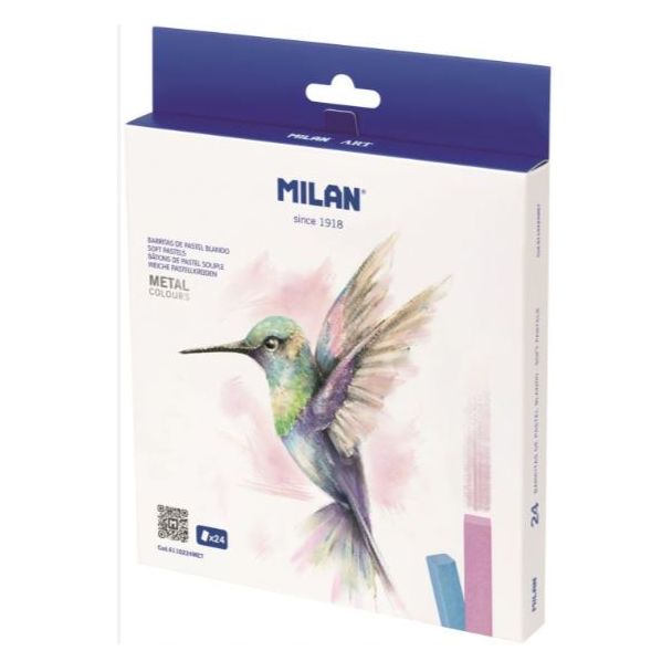 CAJA 24 BARRITAS PASTEL BLANDO DE COLORES METALIZADOS MILAN ART 6110224